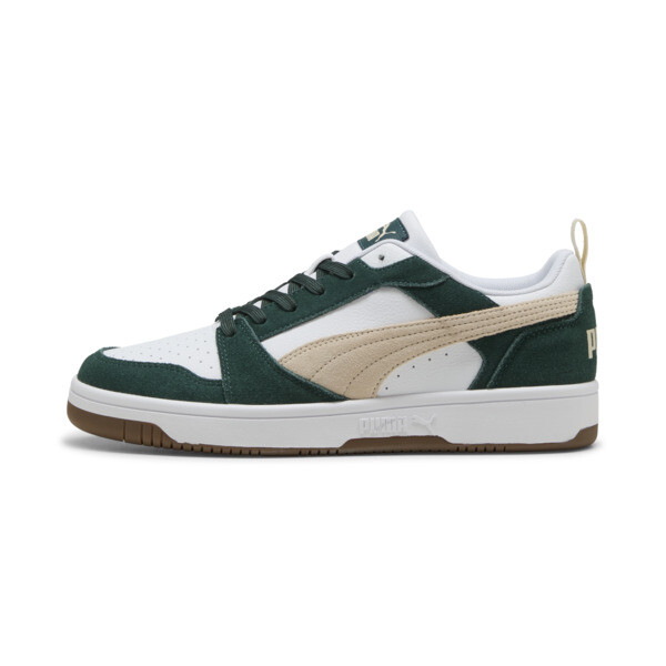 Zapatillas PUMA Rebound v6 Low Gamuza En Verde Terrain/Alpine Snow/Blanco