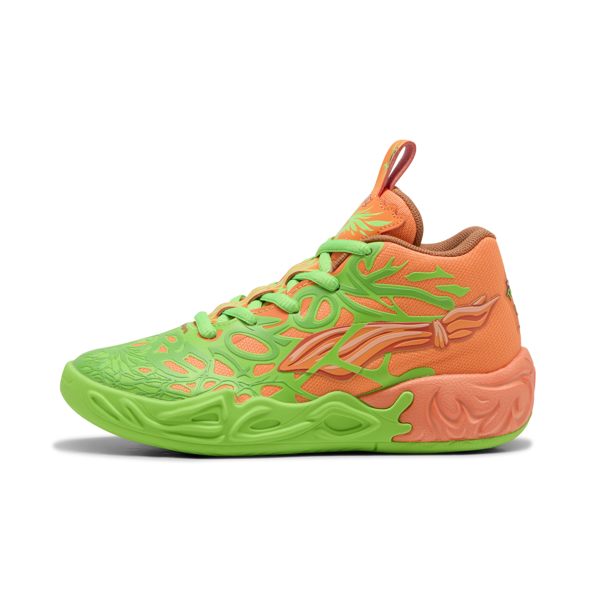 Puma HOOPS x TMNT MB.04 LM Basketballschuhe Kinder | Green Pes/Orange Glow/Bright Aqua | Größe: 31.5