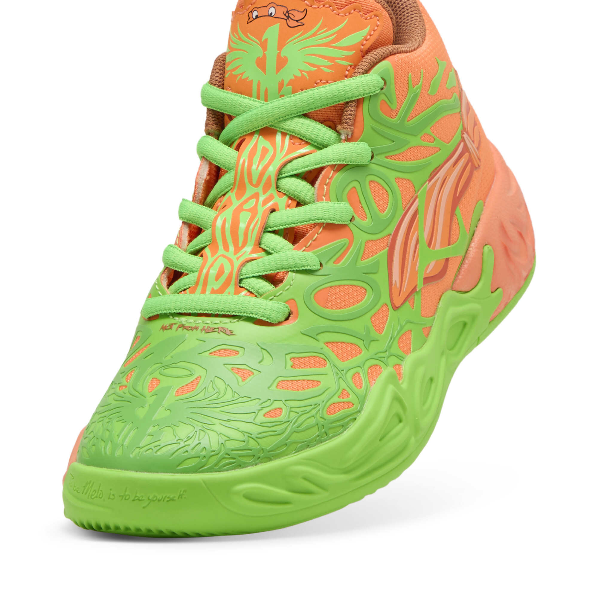 PUMA HOOPS x TMNT MB.04 LM basketbalschoenen, Groen/Oranje, Maat 29