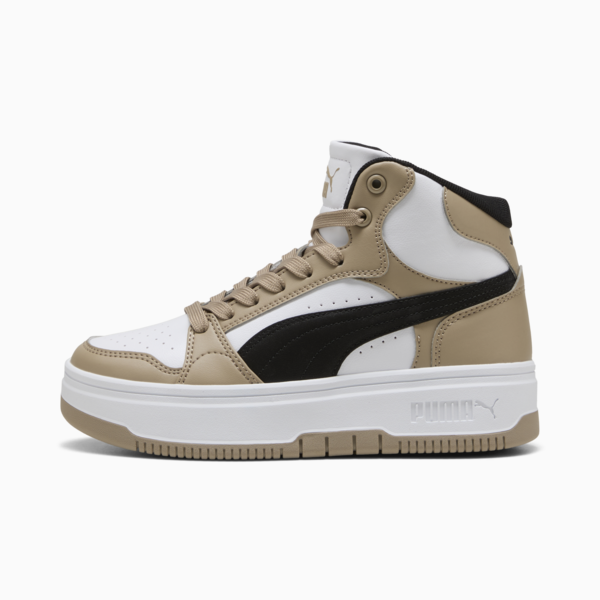 Rebound Femme Mid Sneakers Women, PUMA White-PUMA Black-Ice Coffee, large-ZAF