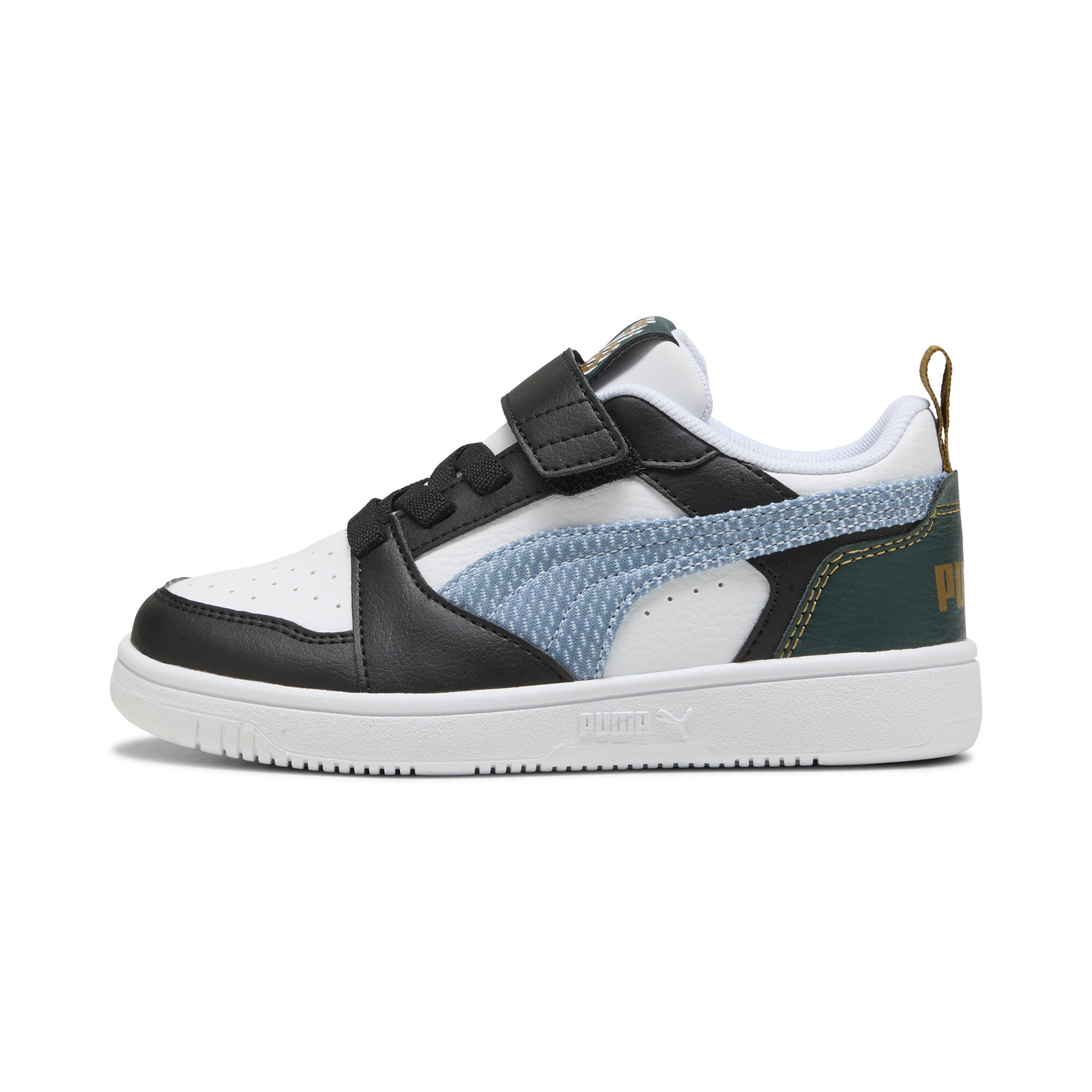 Puma Rebound V6 Low Run Fun Sneakers Kinder Schuhe | Mit Colorful | Black/Haute Tropic/Green Terrain | Größe: 31.5