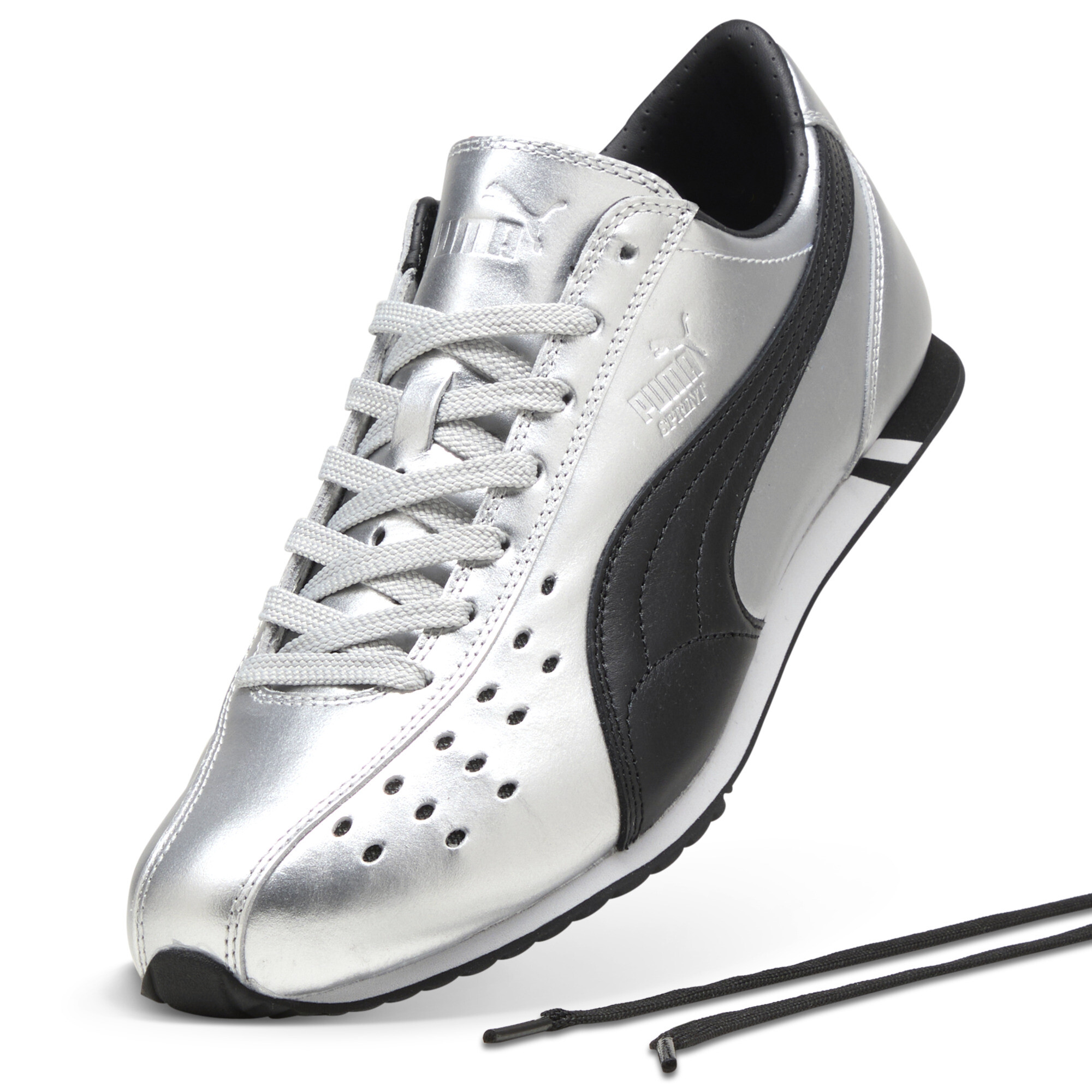PUMA Sprint Metallic uniseks sneakers, Zwart/Zilver, Maat 47 thumbnail 2