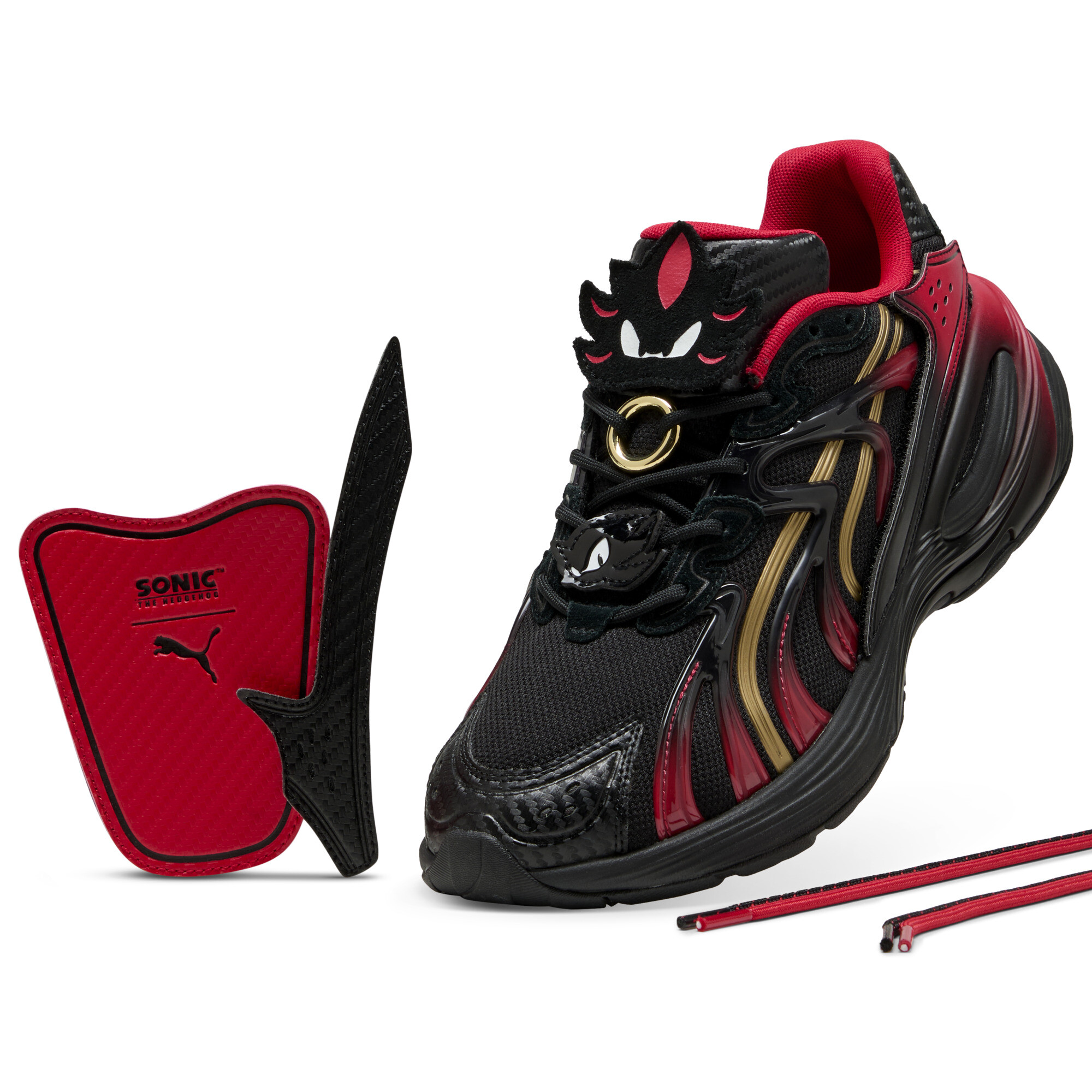 PUMA x SONIC THE HEDGEHOG Inverse Shadow uniseks sneakers, Zwart/Goud, Maat 38 thumbnail 3