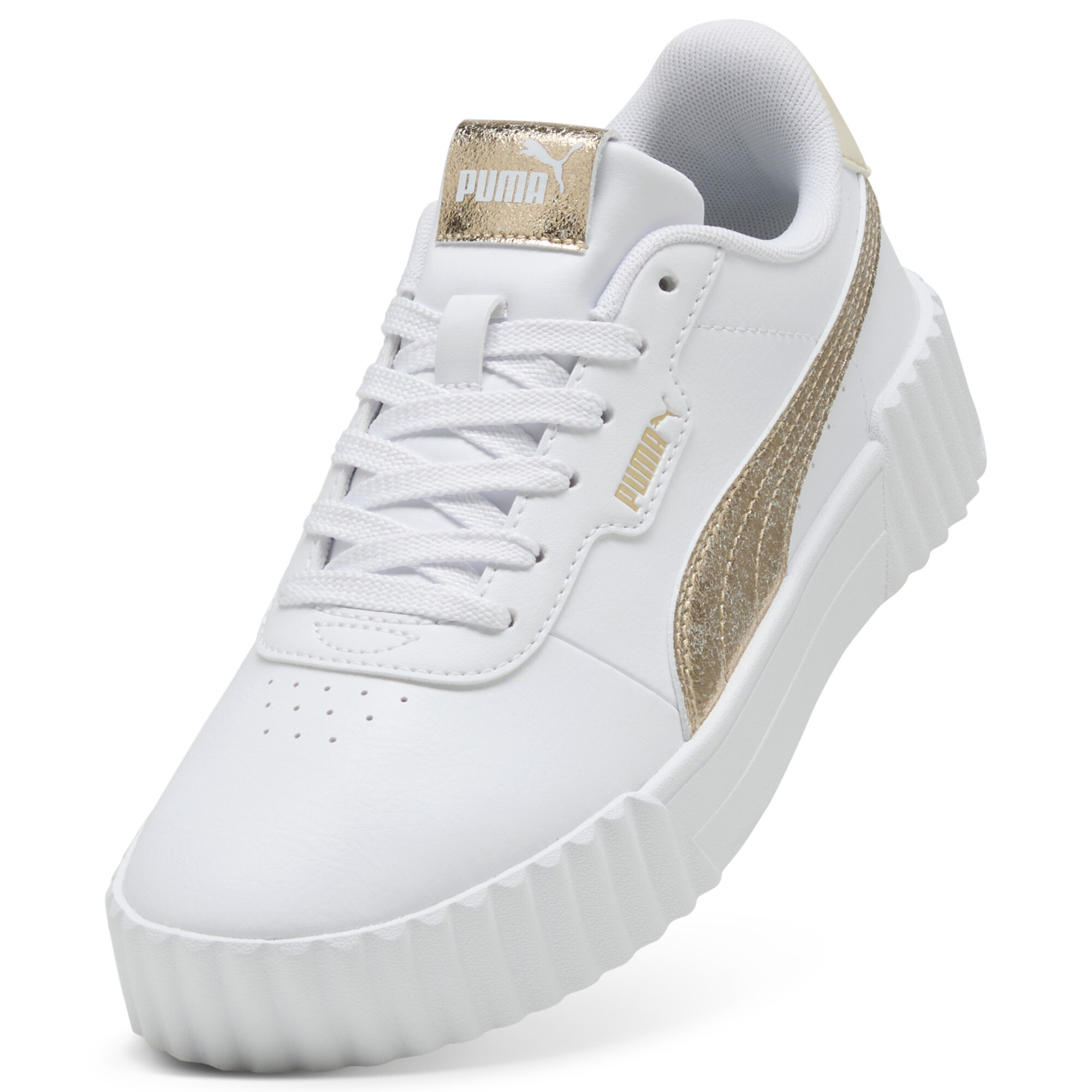 PUMA Carina 3.0 Metallic Whisper sneakers voor Dames, Wit/Goud, Maat 38 thumbnail 2