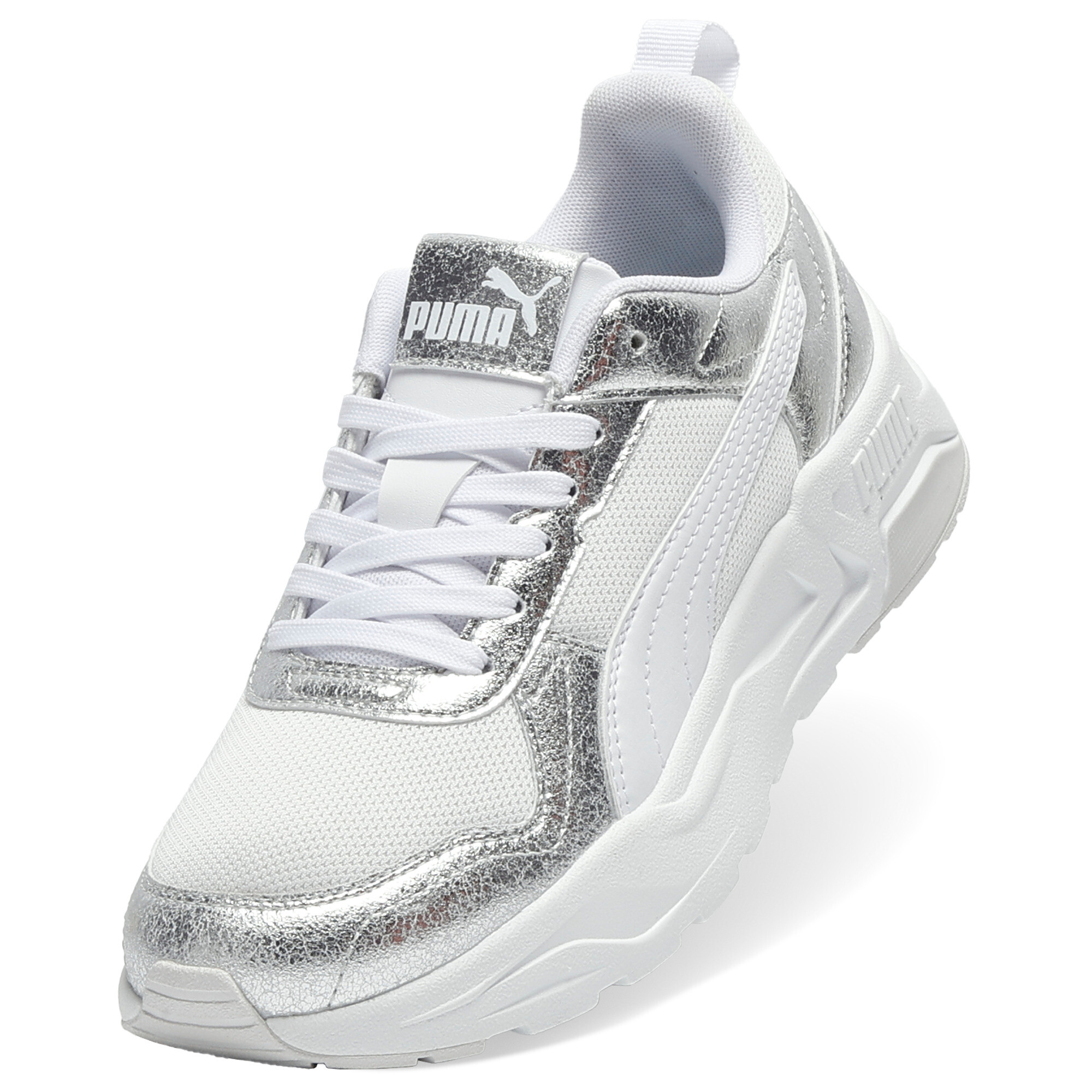 PUMA Trinity 2 Metallic Whisper sneakers voor Dames, Grijs/Wit/Zilver, Maat 39 thumbnail 2