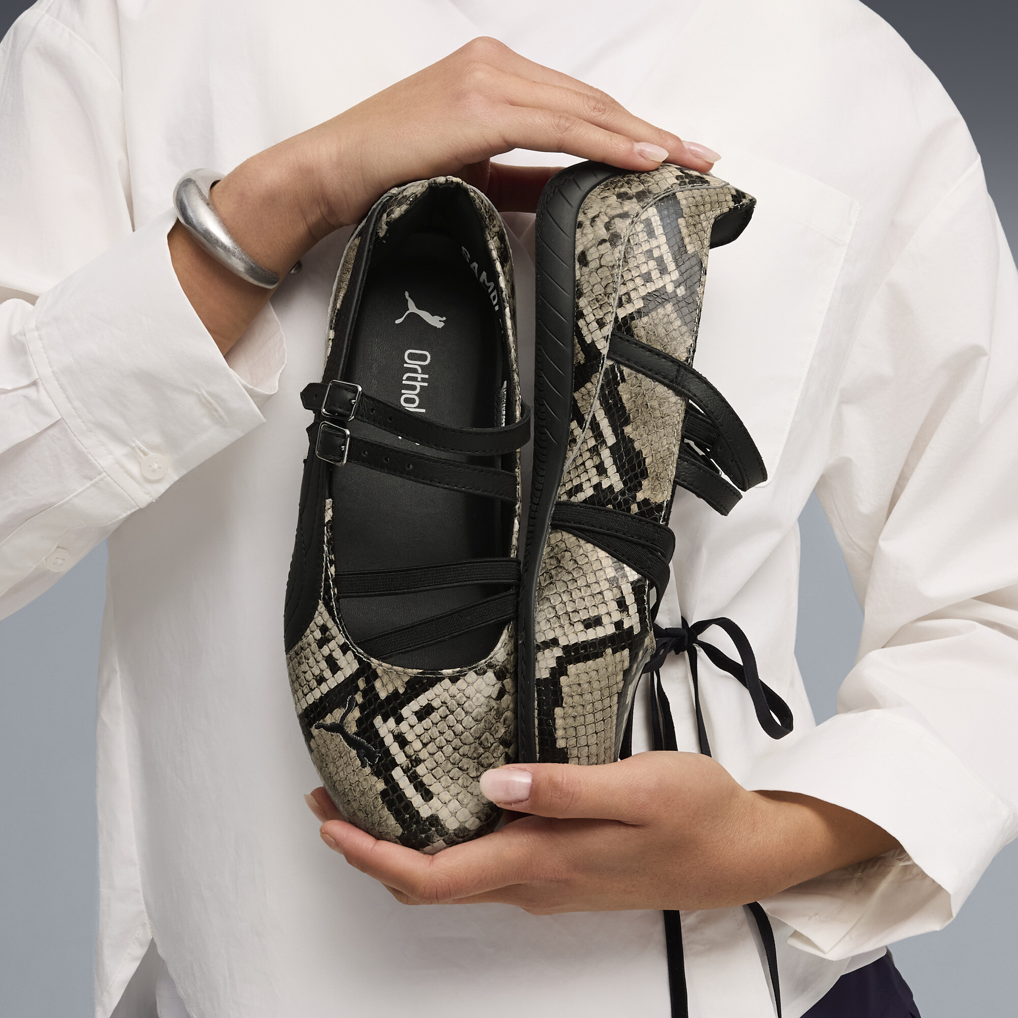 PUMA Speedcat Ballet sneakers met slangenprint voor Dames, Zwart/Grijs, Maat 38,5 thumbnail 6