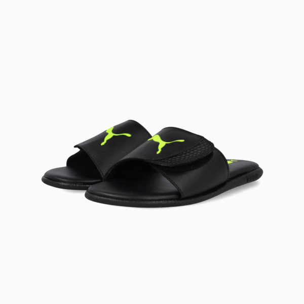 Sporty Hook-and-Loop Slides Kids, PUMA Black-Yellow Alert, large-ZAF