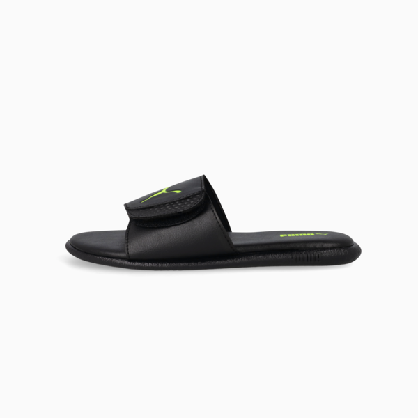 Sporty Hook-and-Loop Slides Kids, PUMA Black-Yellow Alert, large-ZAF