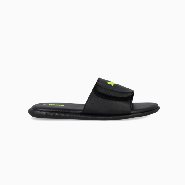 Sporty Hook-and-Loop Slides Kids, PUMA Black-Yellow Alert, large-ZAF