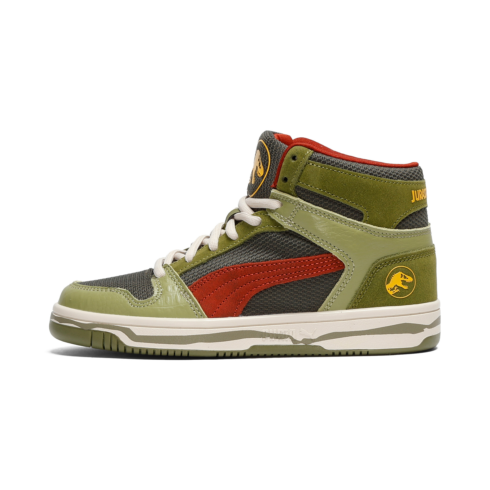 PUMA x JURASSIC WORLD Rebound Little Kids' Mid-Top Easy On Sneakers in Green, Size 11.5