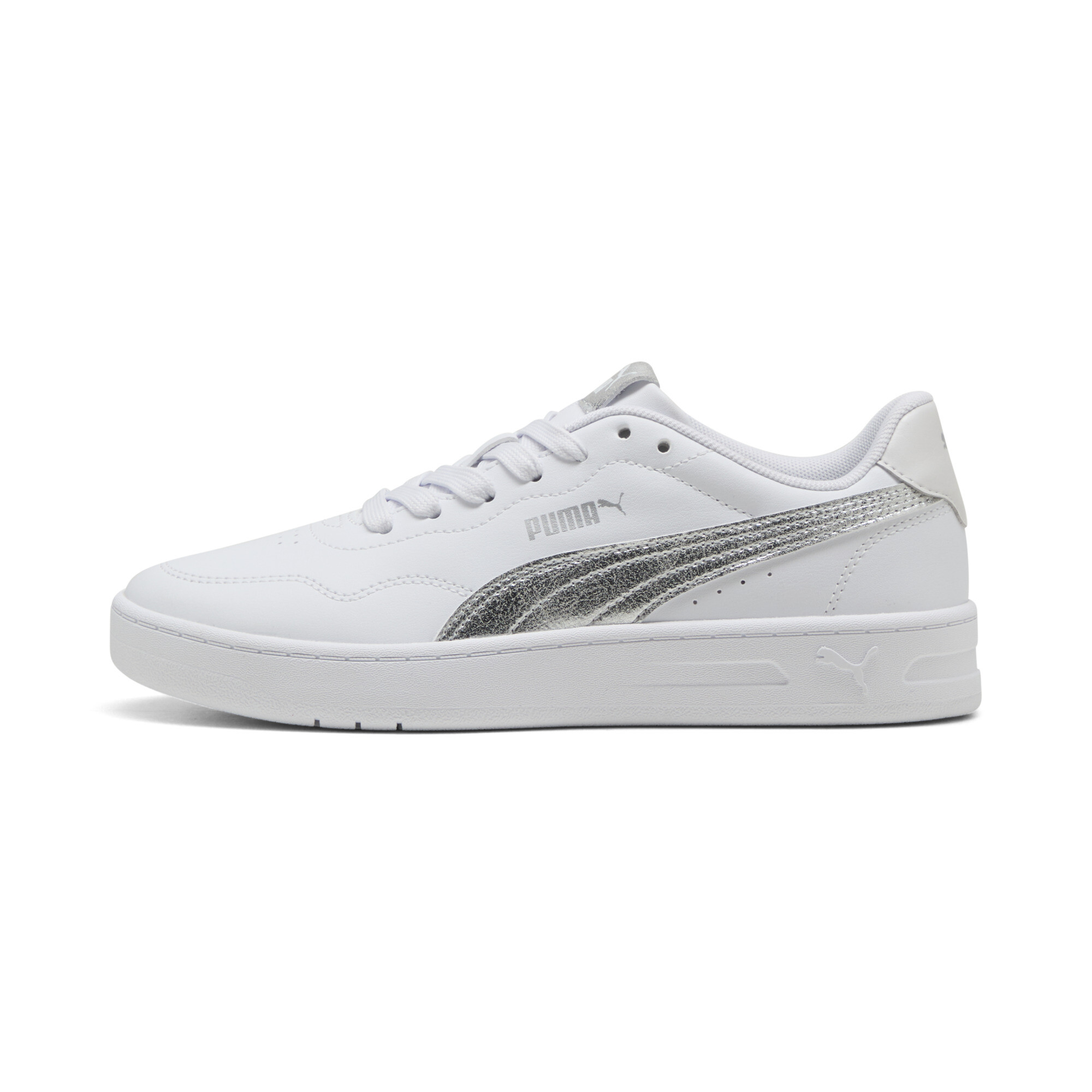 PUMA Court Lally Metallic Whisper sneakers voor Dames, Wit/Zilver, Maat 37 thumbnail 5
