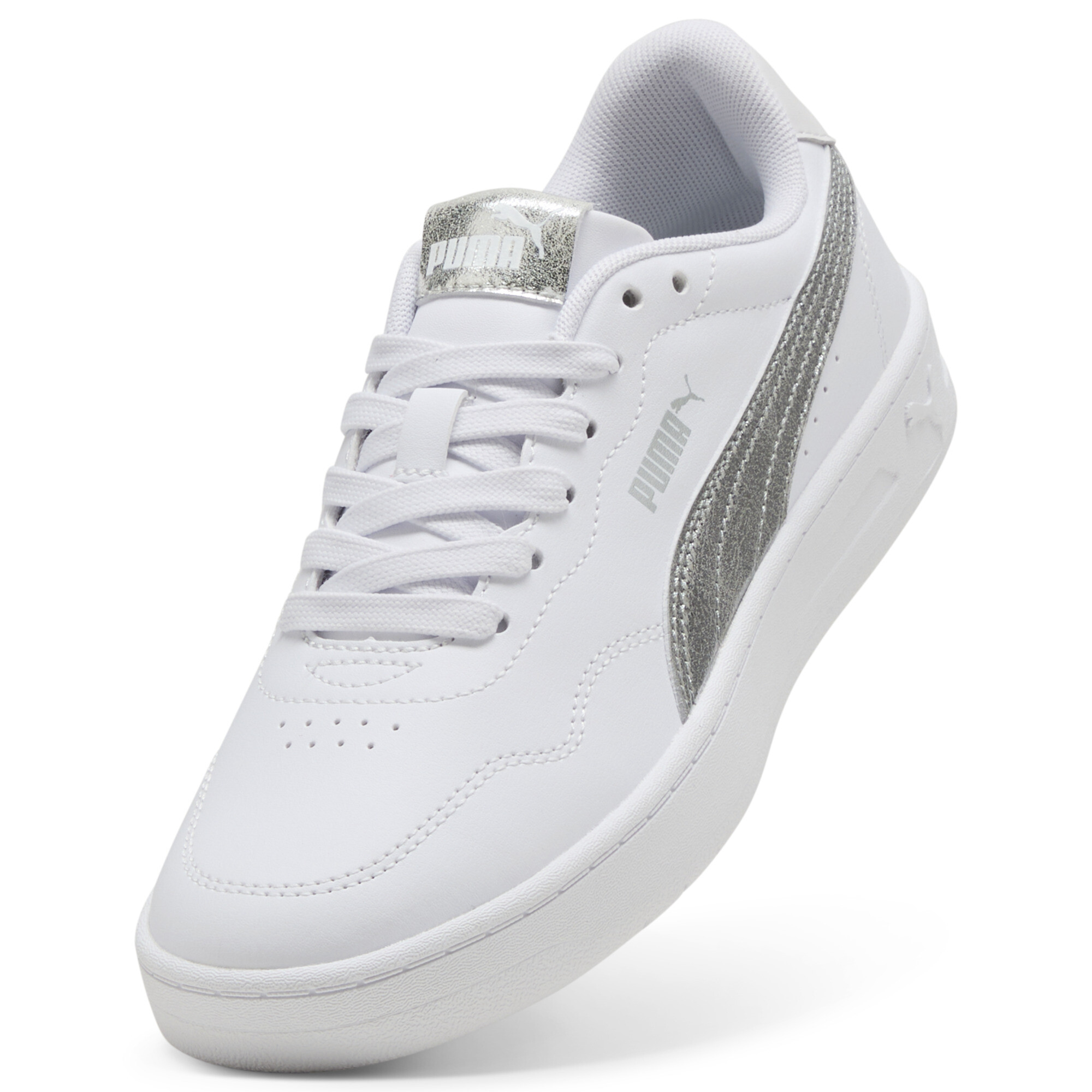 PUMA Court Lally Metallic Whisper sneakers voor Dames, Wit/Zilver, Maat 37 thumbnail 2