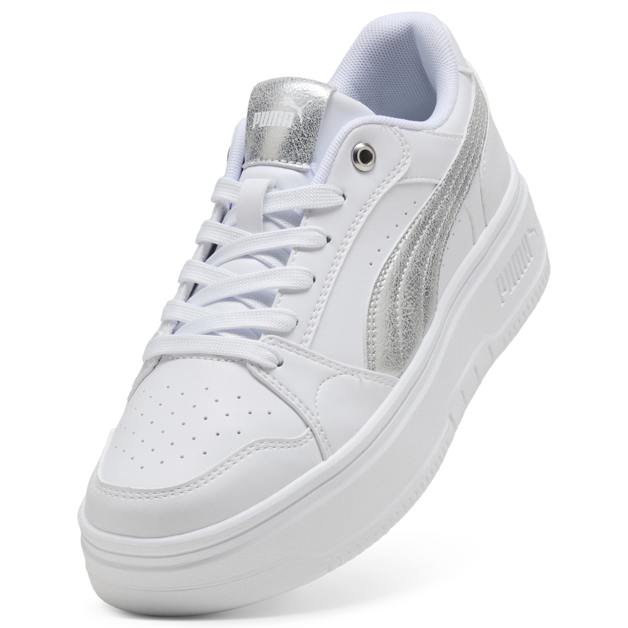 PUMA Rebound Femme lage Metallic sneakers voor Dames, Grijs/Wit/Zilver, Maat 41 thumbnail 2