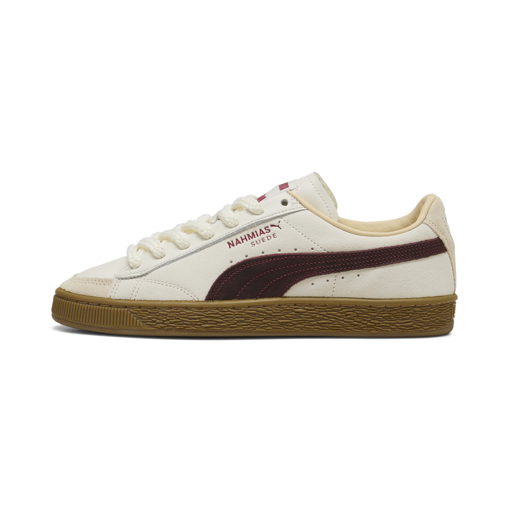 PUMA x NAHMIAS Suede Vintage Red Sneakers in White, Size 4.5