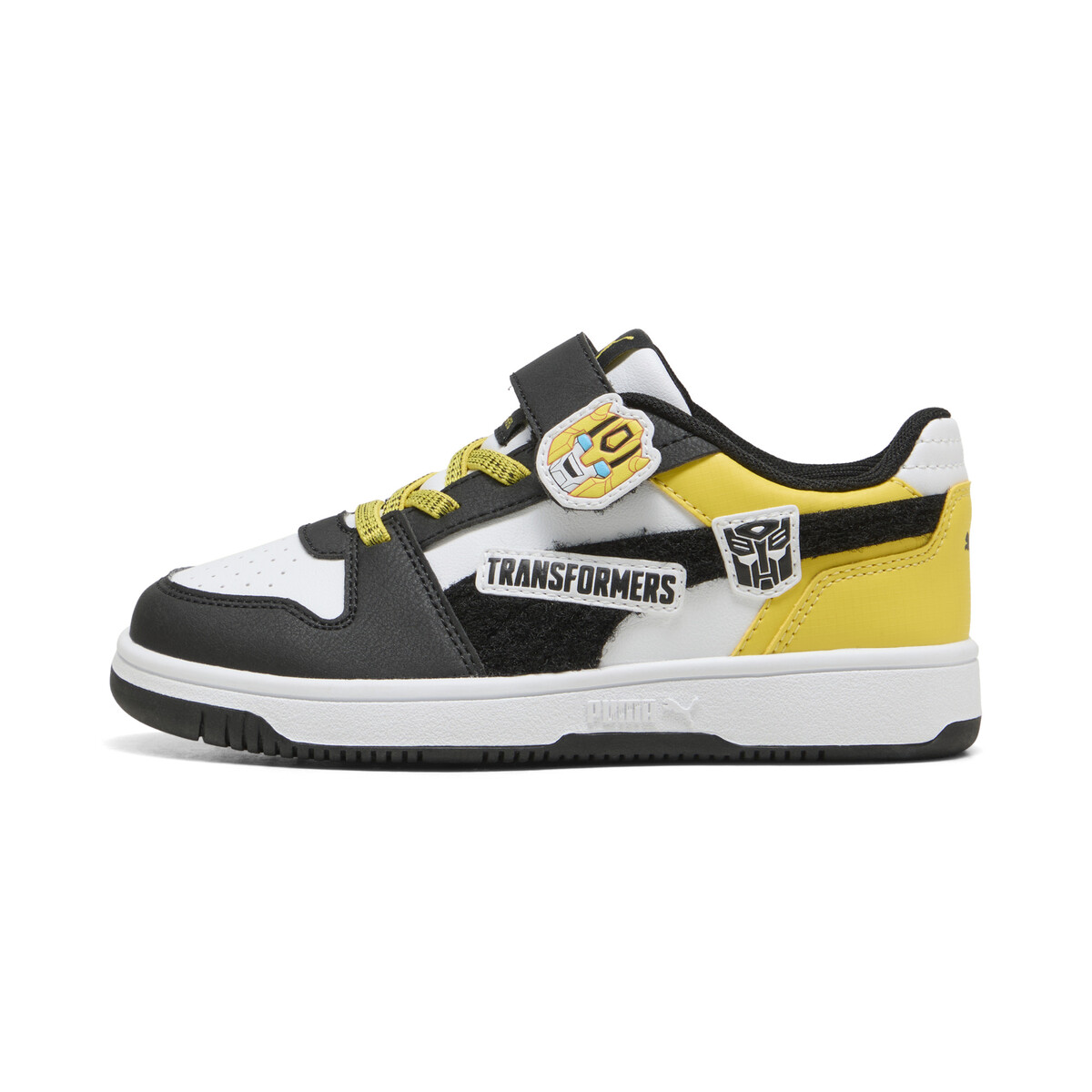 PUMA x TRANSFORMERS Rebound Slam Low Sneakers Kids in White/Black Bright Mango Yellow, UK 13