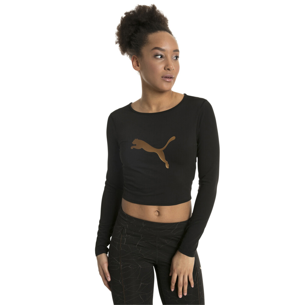 Luxe Long Sleeve Women S Crop Top Negro Puma