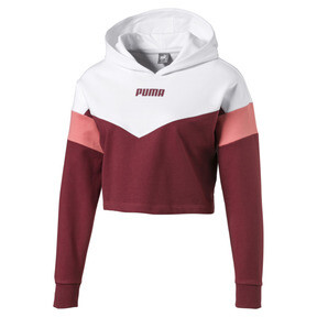 Cropped Colour-Blocked Girls' Hoodie | Burnt Russet-Puma White 