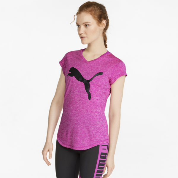 Favourite Heather Cat Women's Training Tee, Deep Orchid Heather-PUMA AOP Cat, large-ZAF