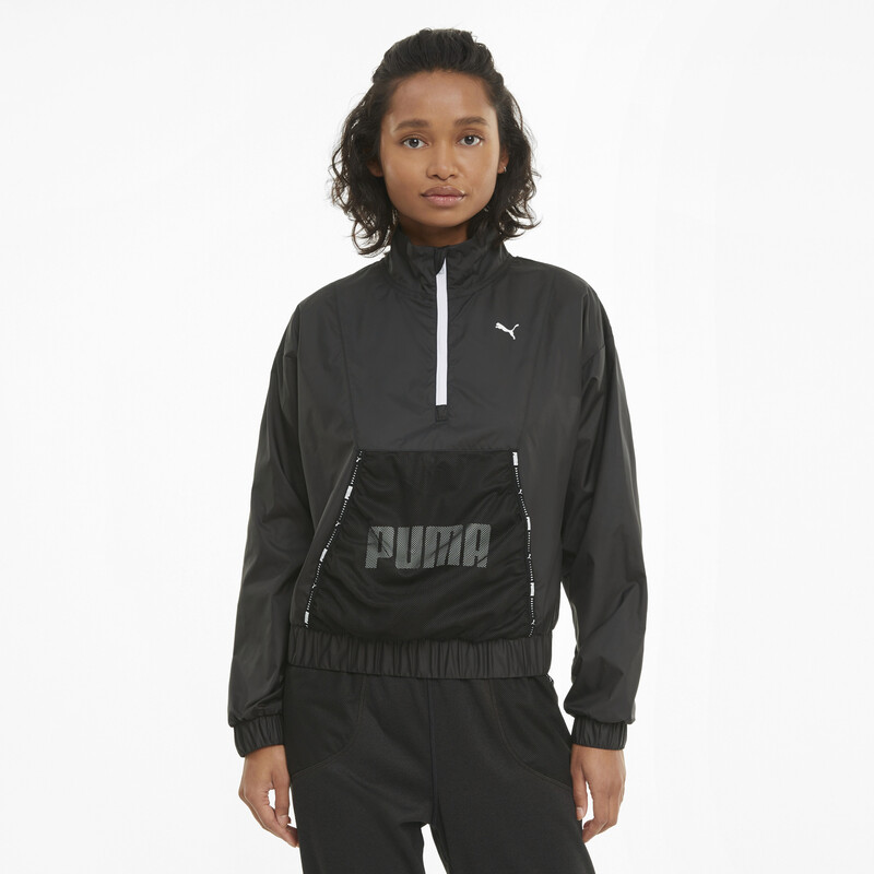 Women's PUMA Train Logo Woven 1/4 Zip Training Sweatshirt, Black