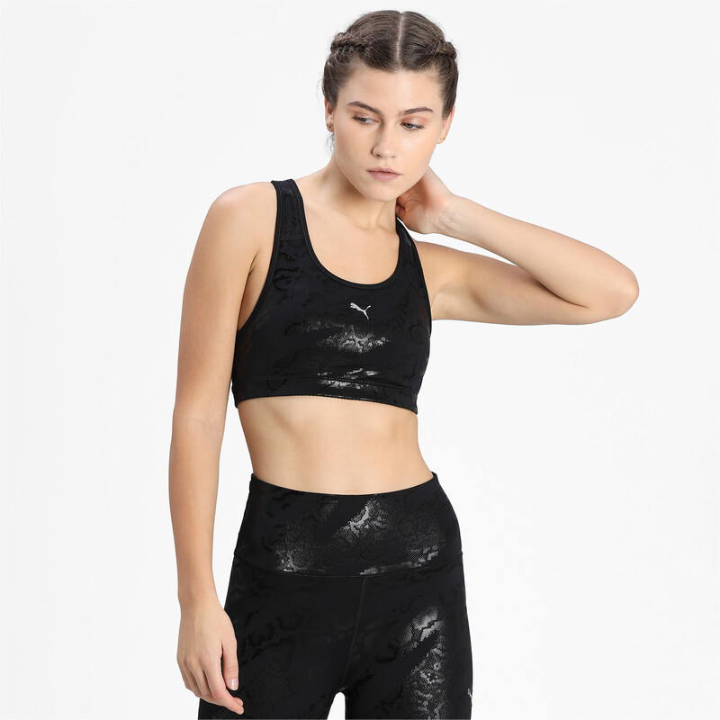 Women's PUMA Mid 4Keeps Graphic Training Sports Bra, Black