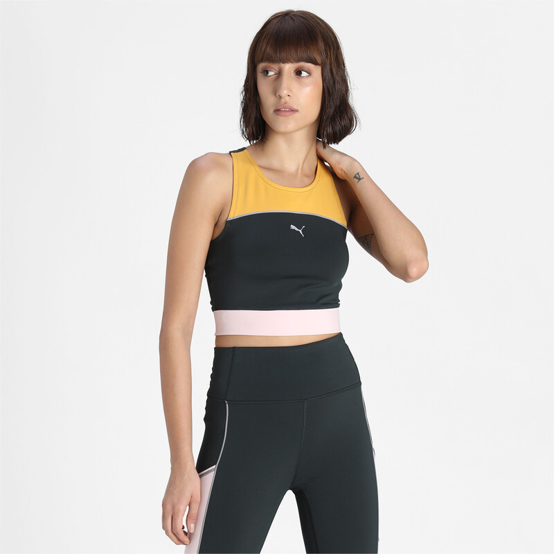 

Women's PUMA RUN COOLadapt Crop Slim Tank Top, Black/gray/green
