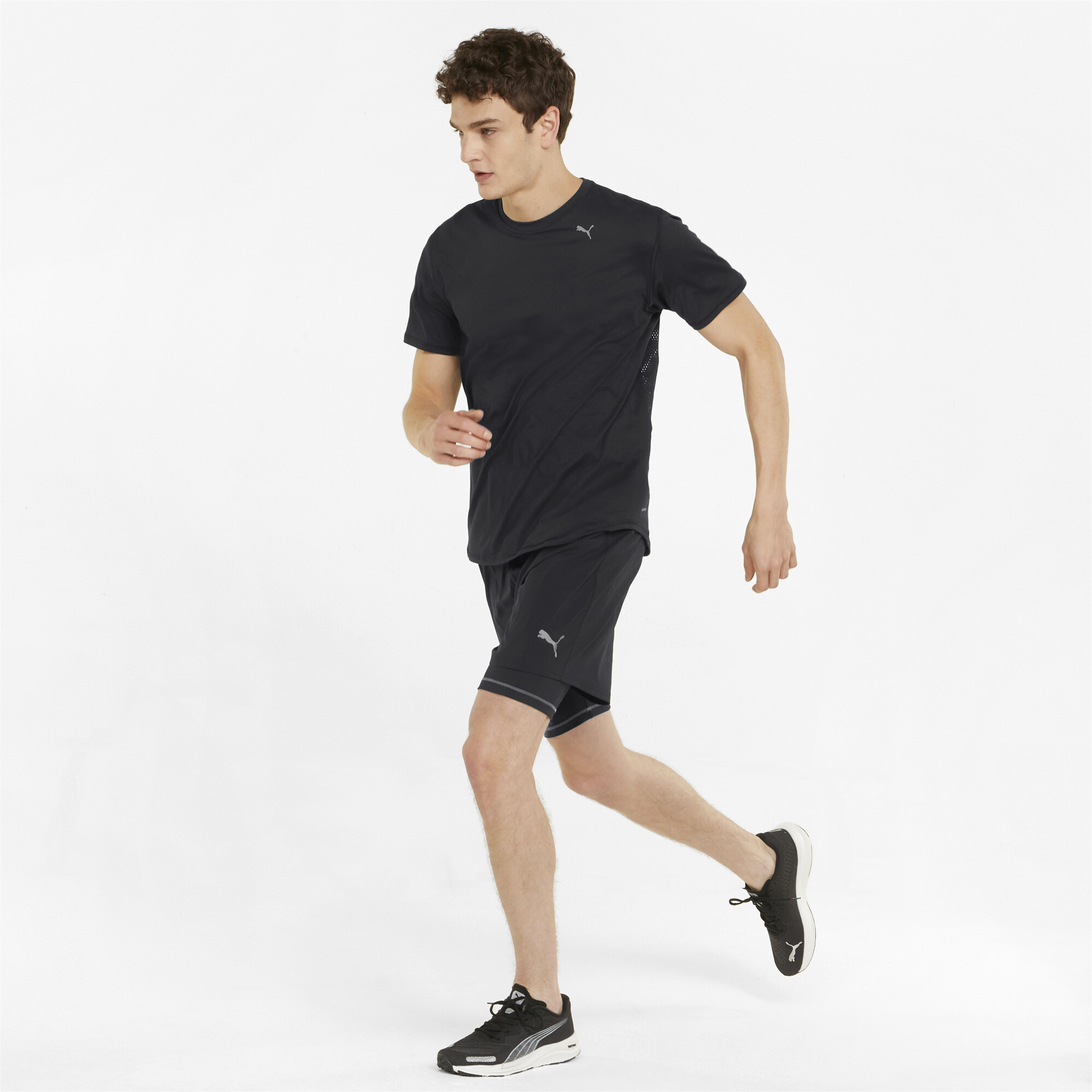 Men's PUMA Graphic 2-In-1 5â Running Shorts In Black, Size Large