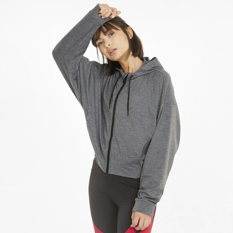 

Women's PUMA Cloudspun Hooded Regular Fit Training Jacket, Black/gray