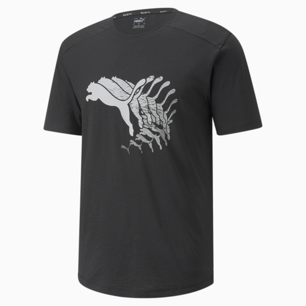 Logo Short Sleeve Men's Running Tee, Puma Black, large-ZAF