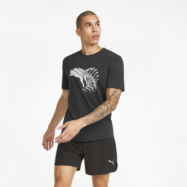 Logo Short Sleeve Men's Running Tee, Puma Black, large-ZAF