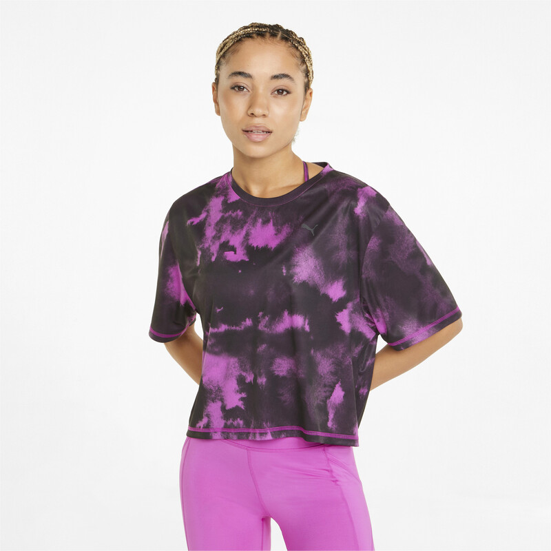 Women's PUMA Favourite Printed Crop Short Sleeve Training Relaxed Fit T-Shirt in Pink size XL