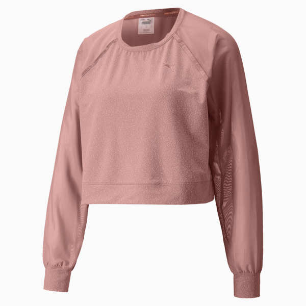Crystalline Knitted Mesh Long Sleeve Women's Training Tee, Rosette, large-ZAF