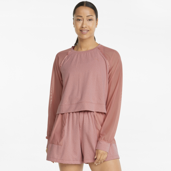 Crystalline Knitted Mesh Long Sleeve Women's Training Tee, Rosette, large-ZAF