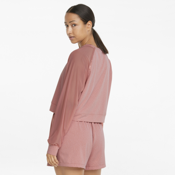 Crystalline Knitted Mesh Long Sleeve Women's Training Tee, Rosette, large-ZAF