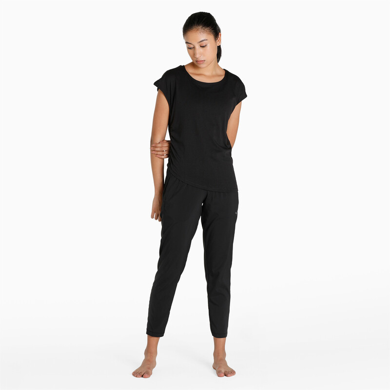 Women's PUMA Studio Tapered Woven Trackpants in Black size M