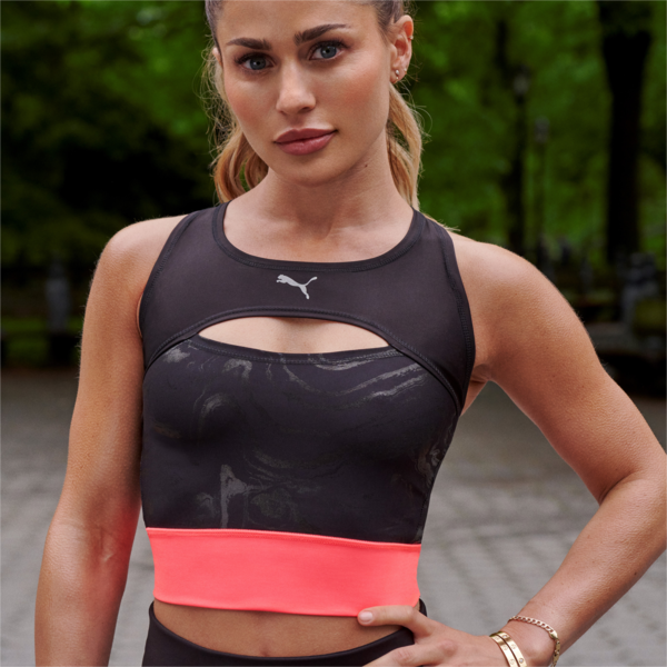 ULTRAFORM Cropped Running Tank Top Women, Puma Black-Sunset Glow, large-ZAF