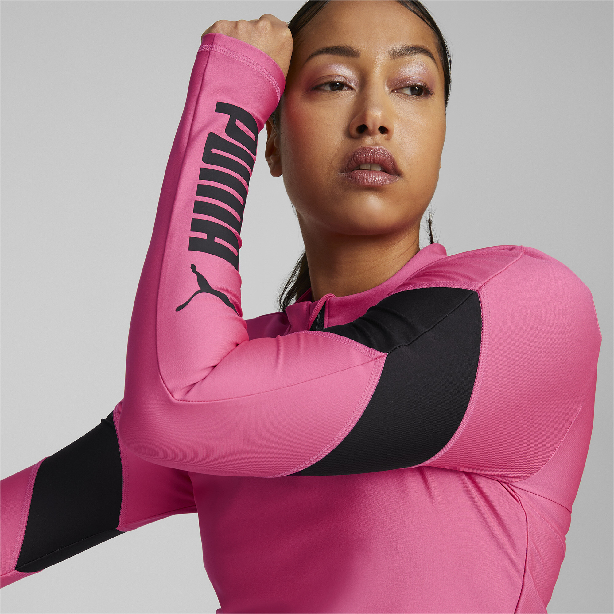 Women's PUMA Fit EVERSCULPT Quarter-Zip Training Crop Top Women In Pink, Size Small