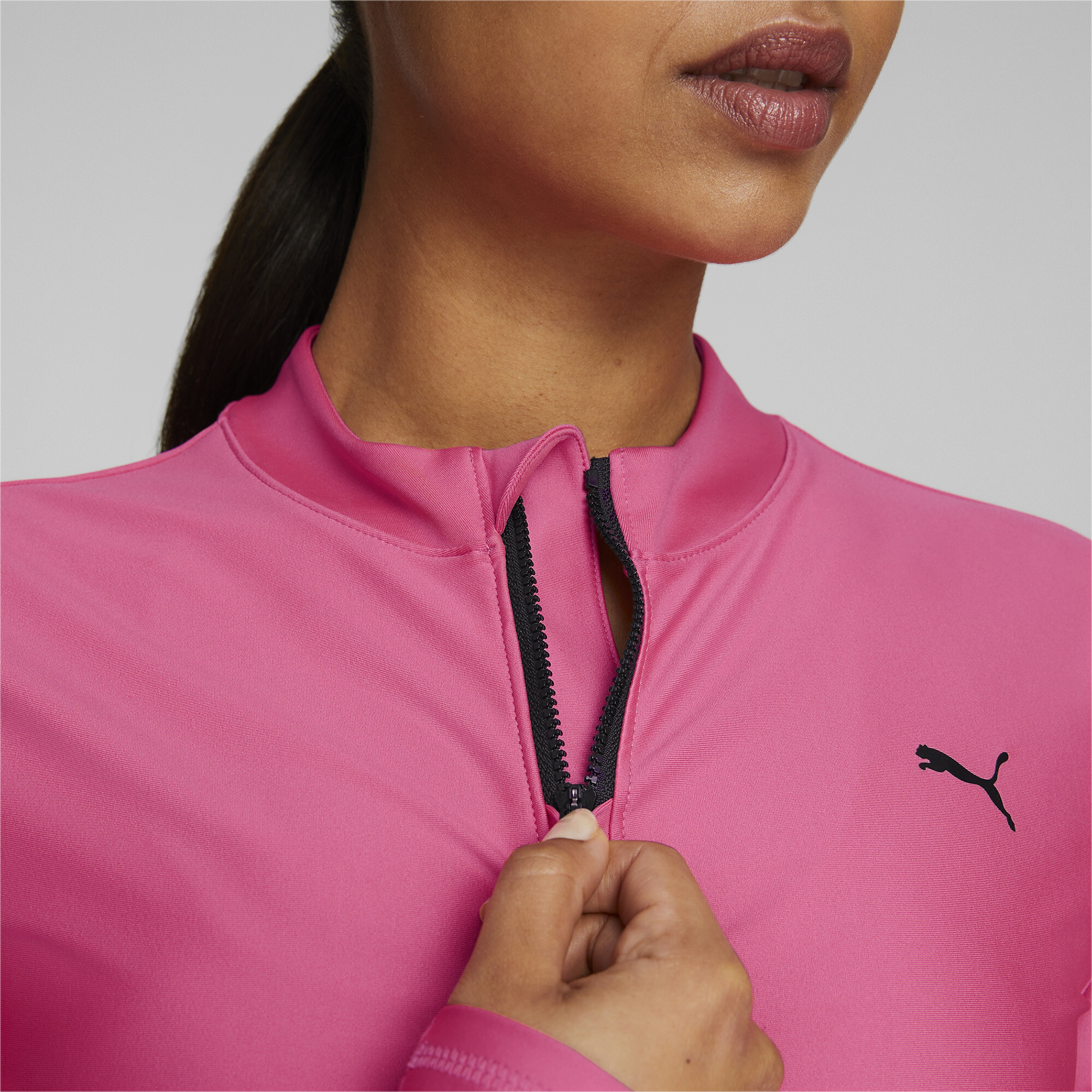 Women's PUMA Fit EVERSCULPT Quarter-Zip Training Crop Top Women In Pink, Size Small