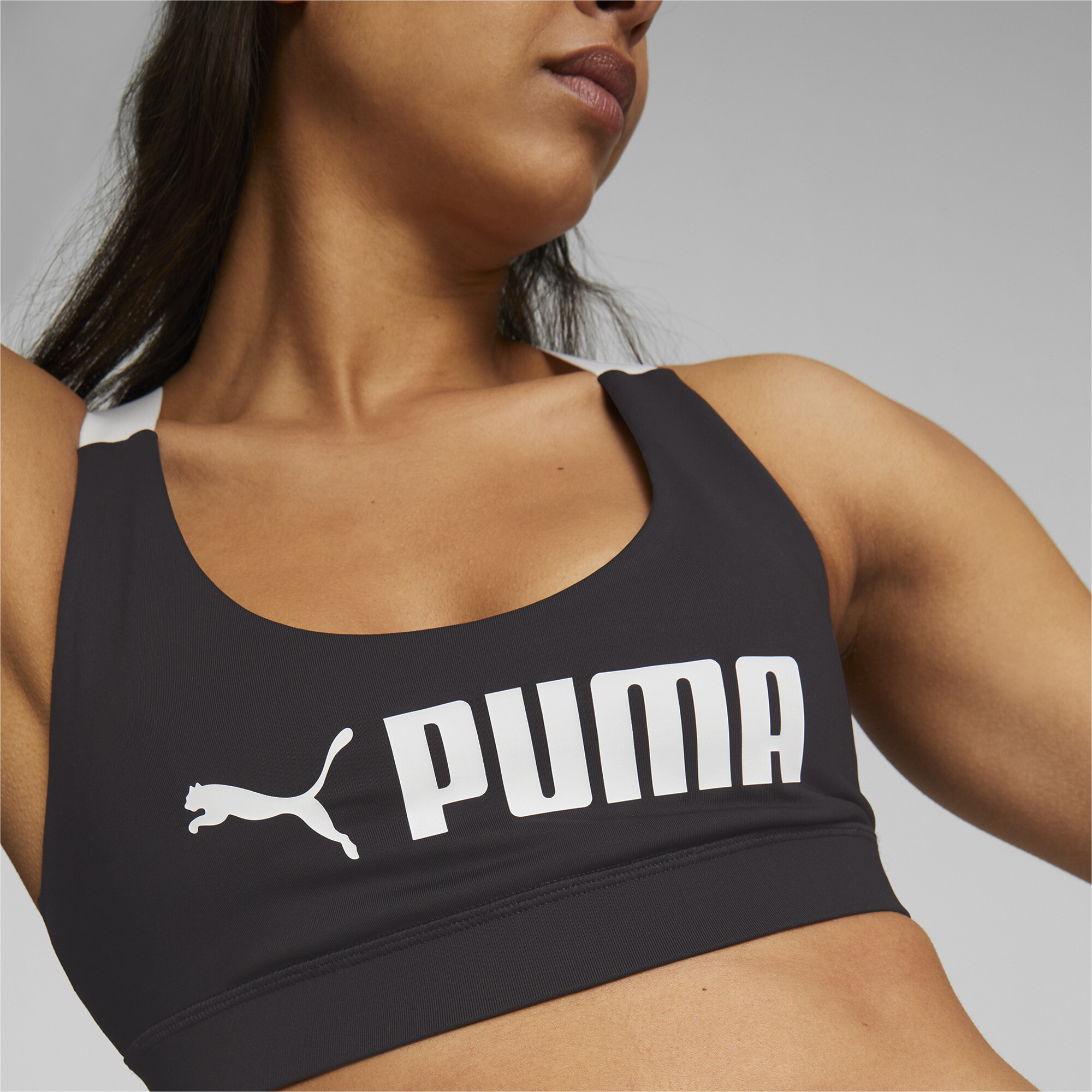 Women's Puma Fit Mid Impact Training Bra, Black, Size XL, Clothing