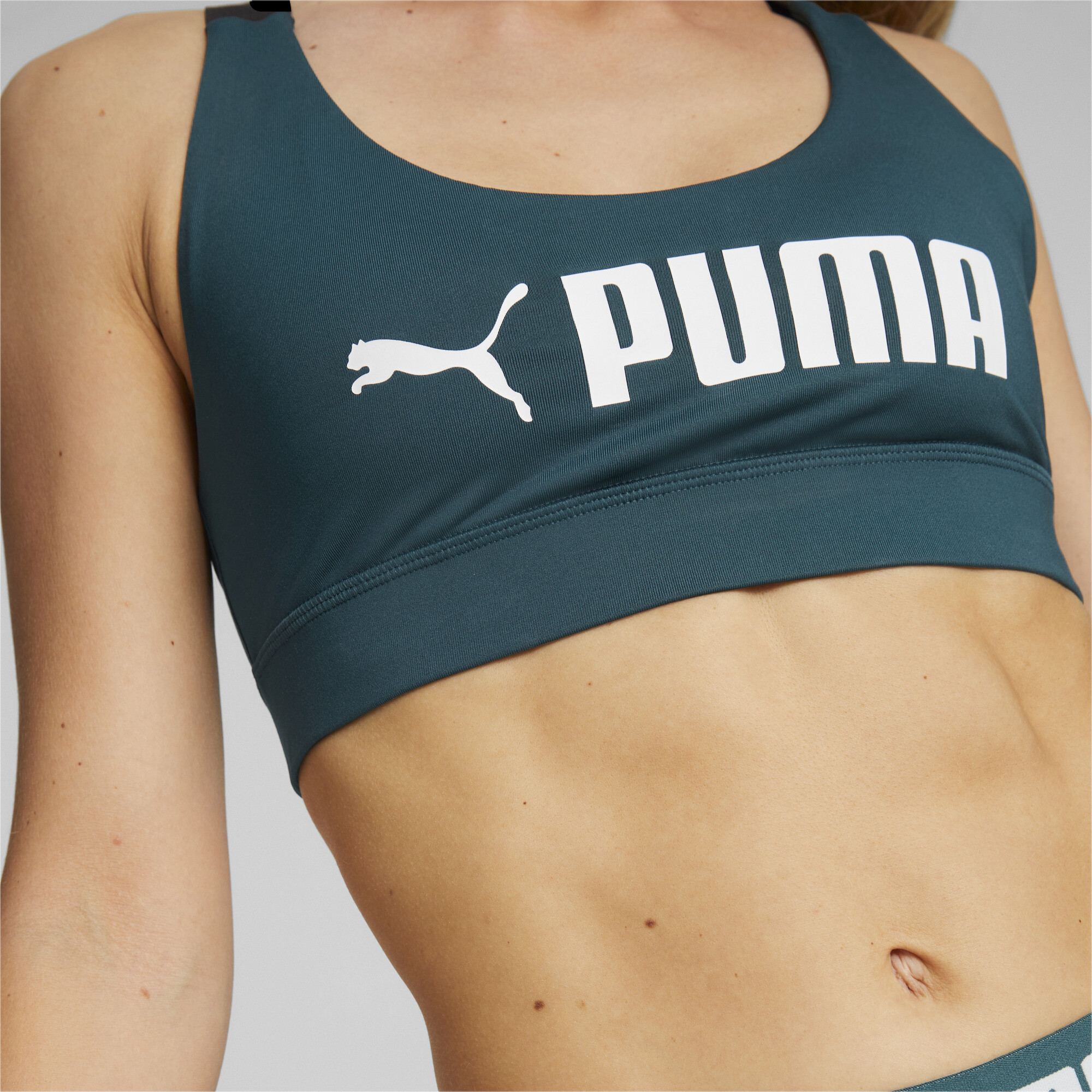 Women's PUMA Fit Mid Impact Training Bra In Green, Size XL