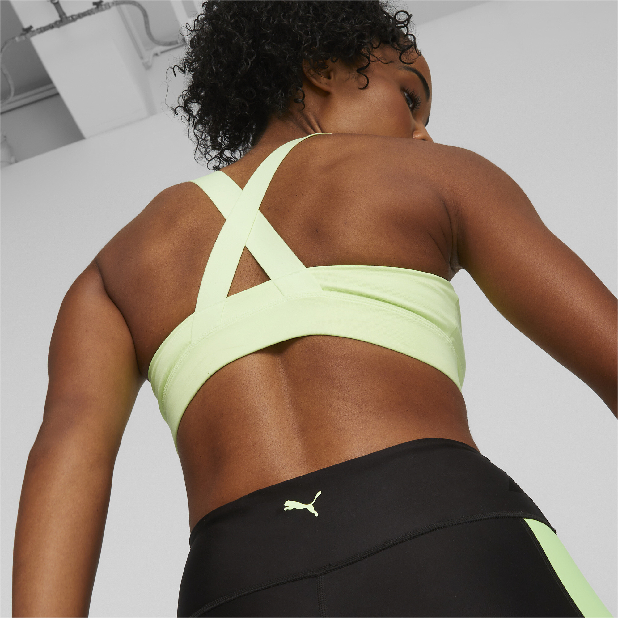 Women's PUMA Fit Mid Impact Training Bra In Green, Size XS
