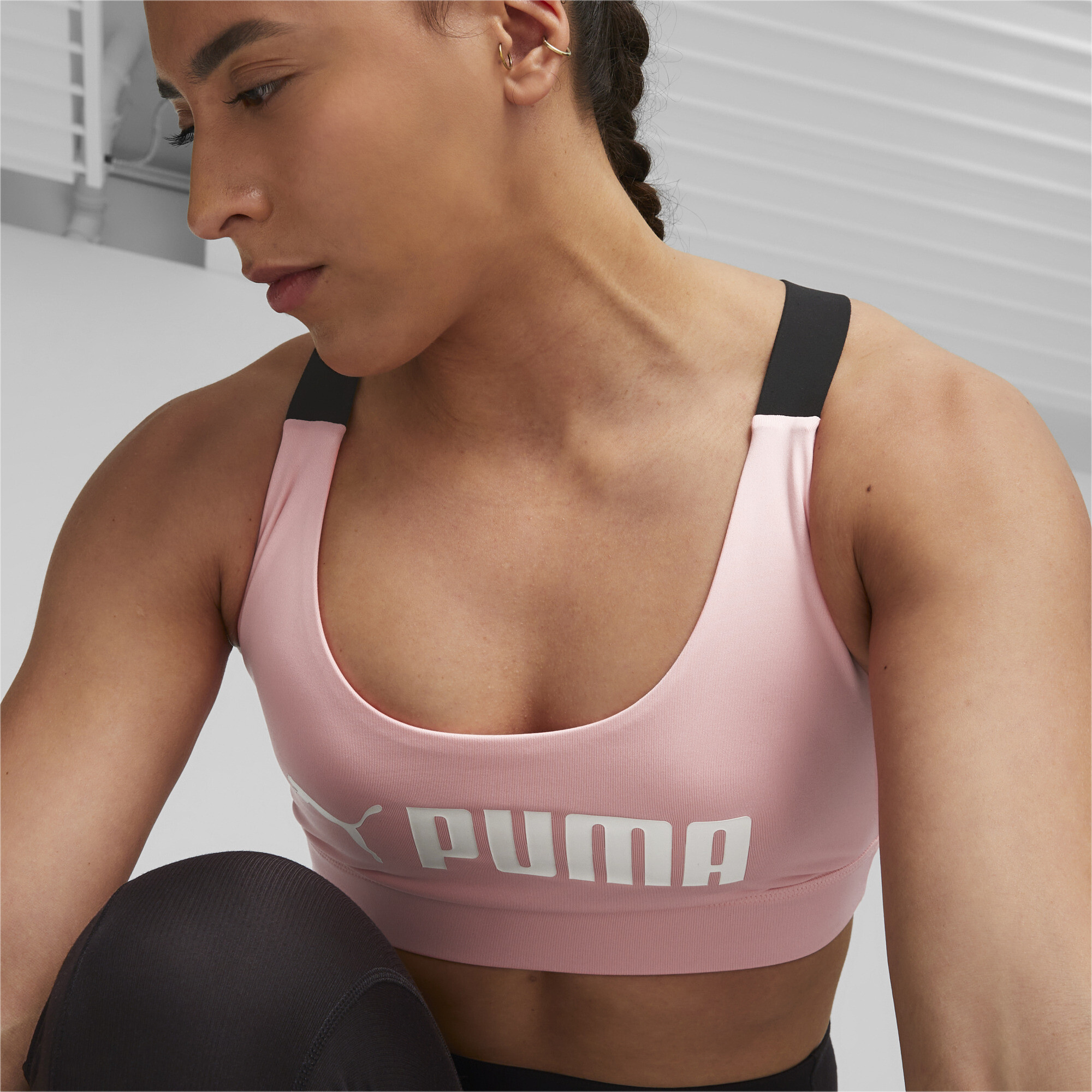 Women's Puma Fit Mid Impact Training Bra, Pink, Size M, Clothing
