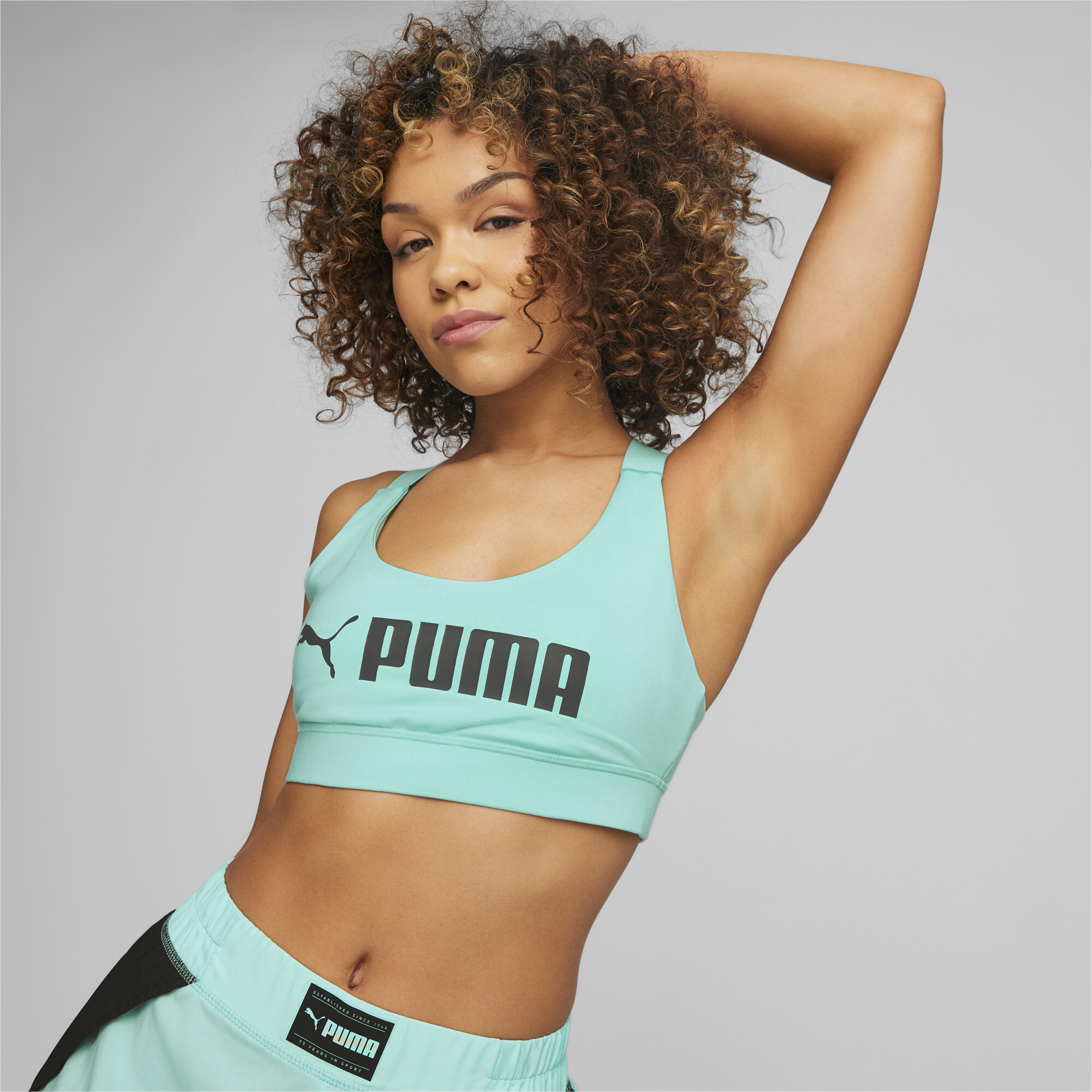 Women's Puma Fit Mid Impact Training Bra, Green, Size L, Clothing