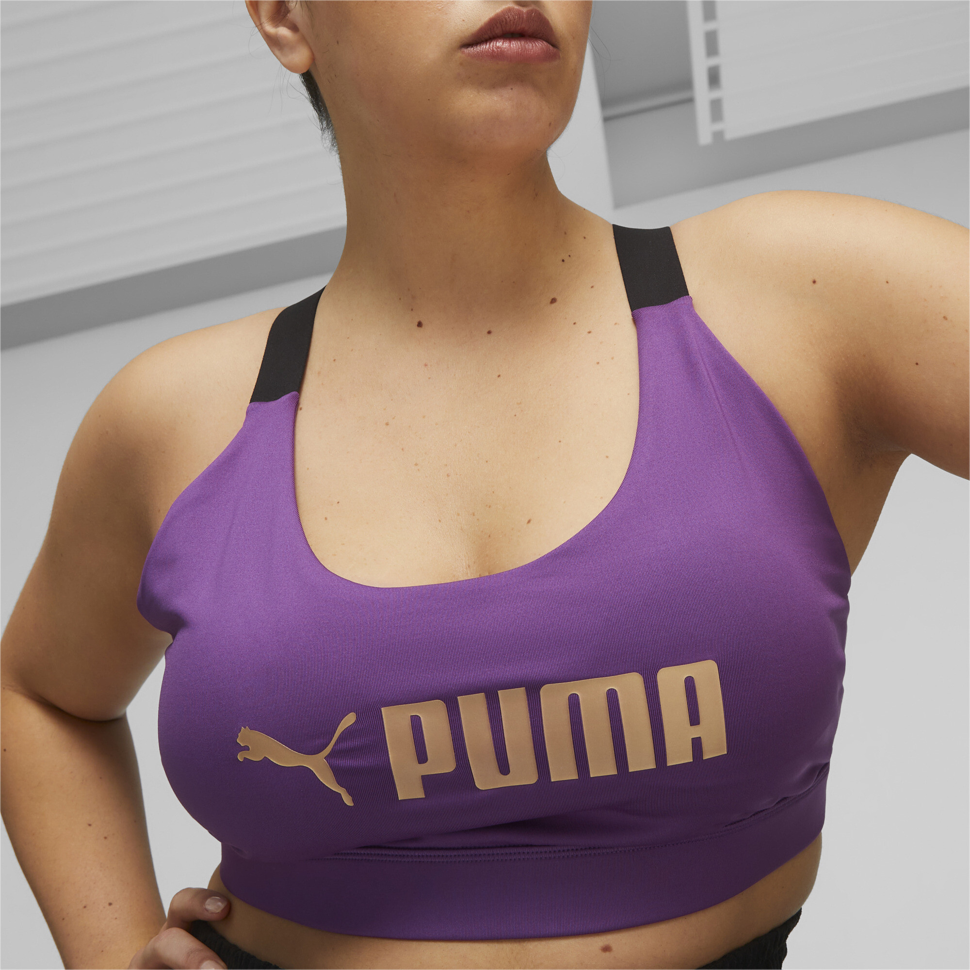 Women's PUMA Fit Mid Impact Training Bra In Purple, Size Large, Polyester