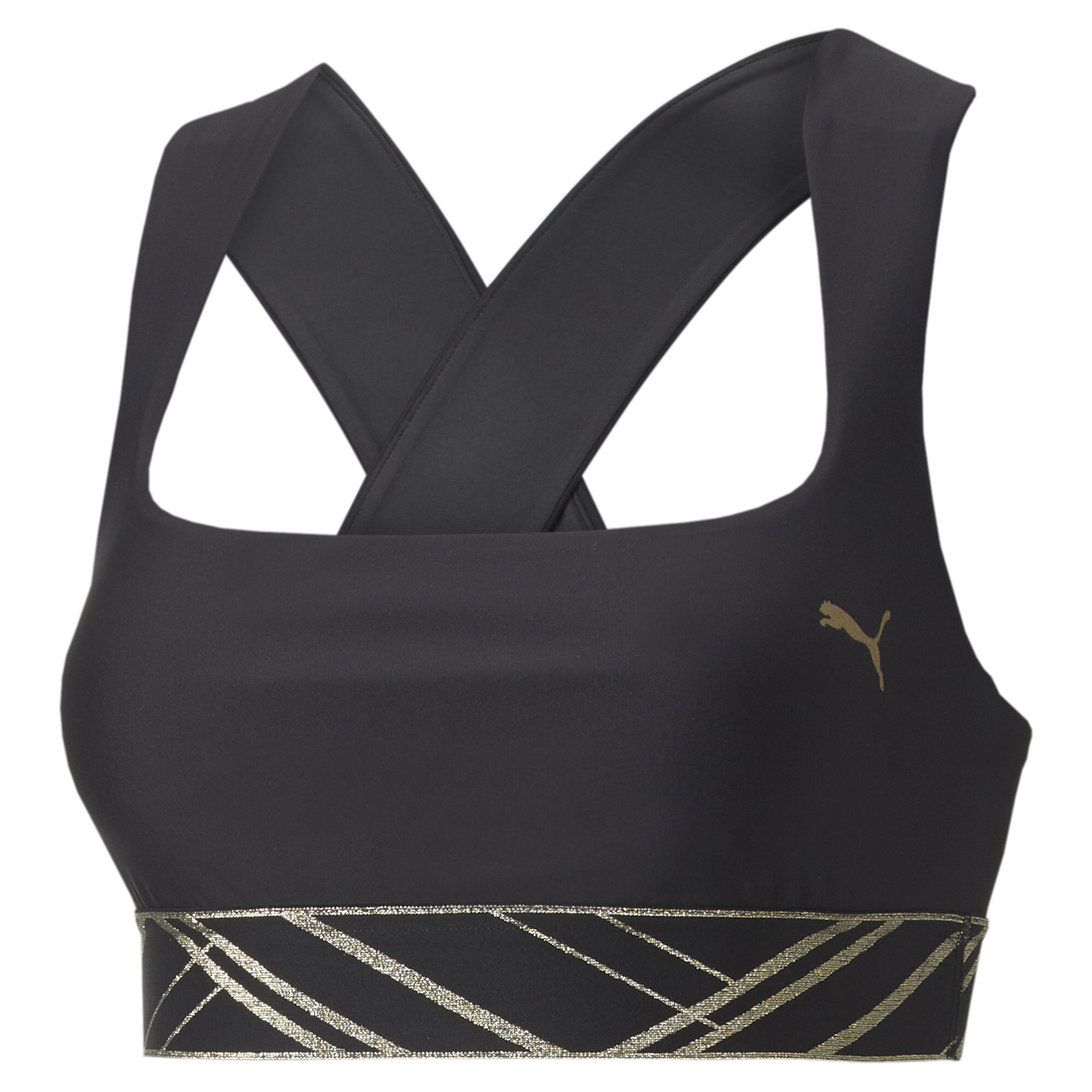 Women's Puma Mid Impact Deco Glam Training Bra, Black, Size S, Clothing