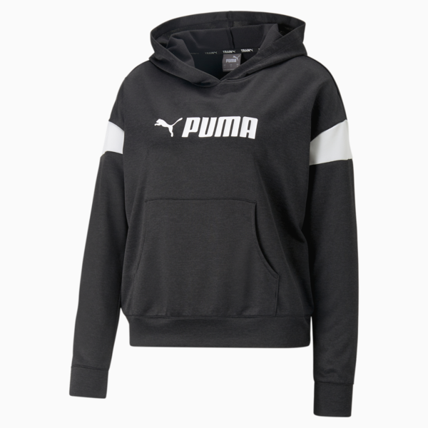 PUMA Fit Tech Knit Training Hoodie Women, PUMA Black Heather-PUMA White, large-ZAF