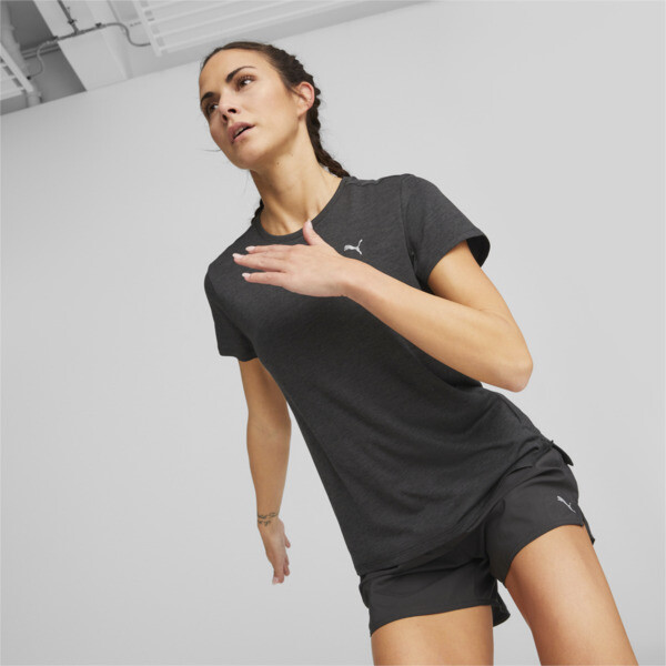 RUN FAVOURITE Heather Running Tee Women, PUMA Black Heather, large-ZAF