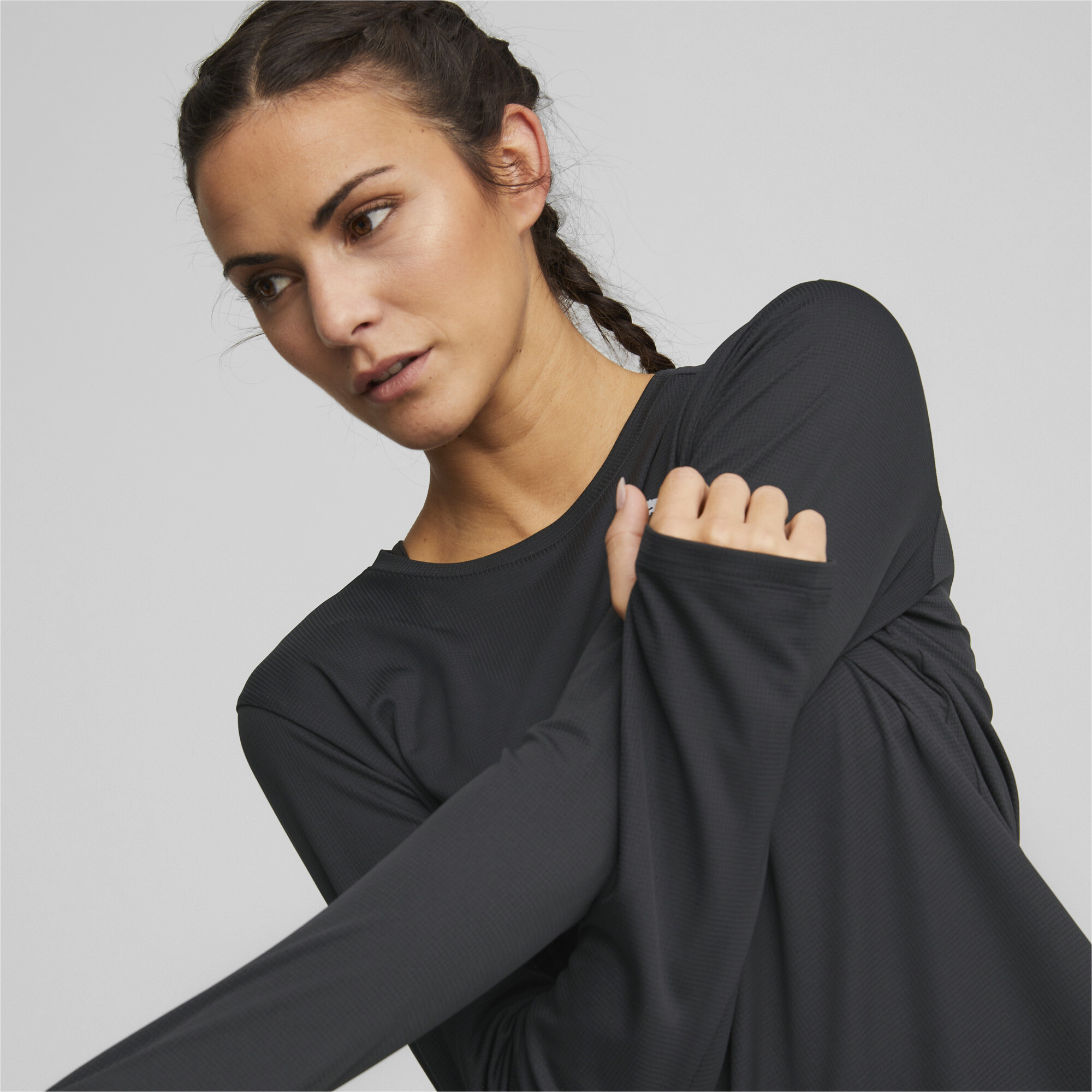 Women's Puma Run Favourite LS T-Shirt, Black, Size S, Clothing