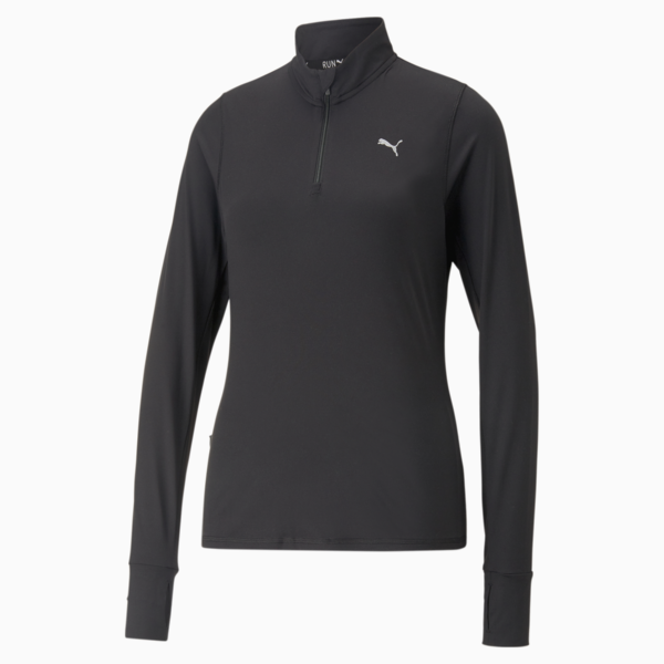 Playera para correr para mujer Run Favourite con cremallera de un cuarto, PUMA Black, large-MEX