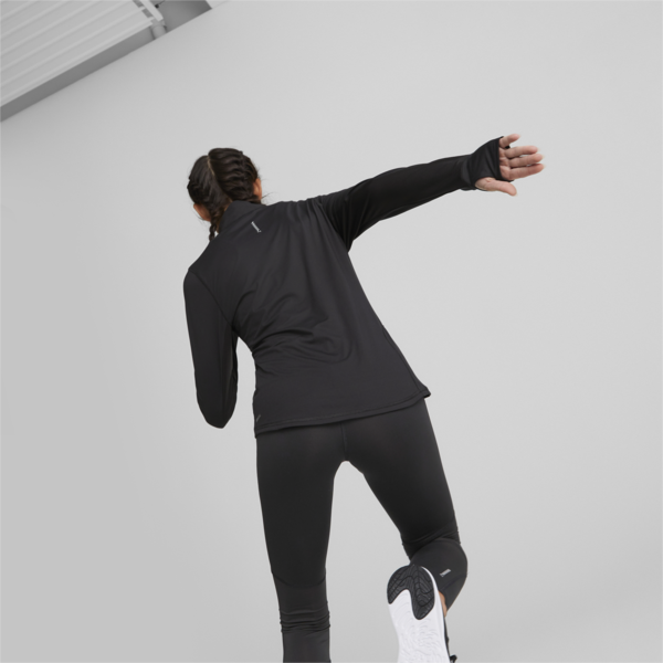 Playera para correr para mujer Run Favourite con cremallera de un cuarto, PUMA Black, large-MEX