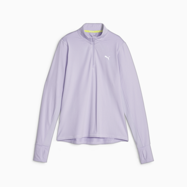 Playera para correr para mujer Run Favourite con cremallera de un cuarto, Vivid Violet, large-MEX